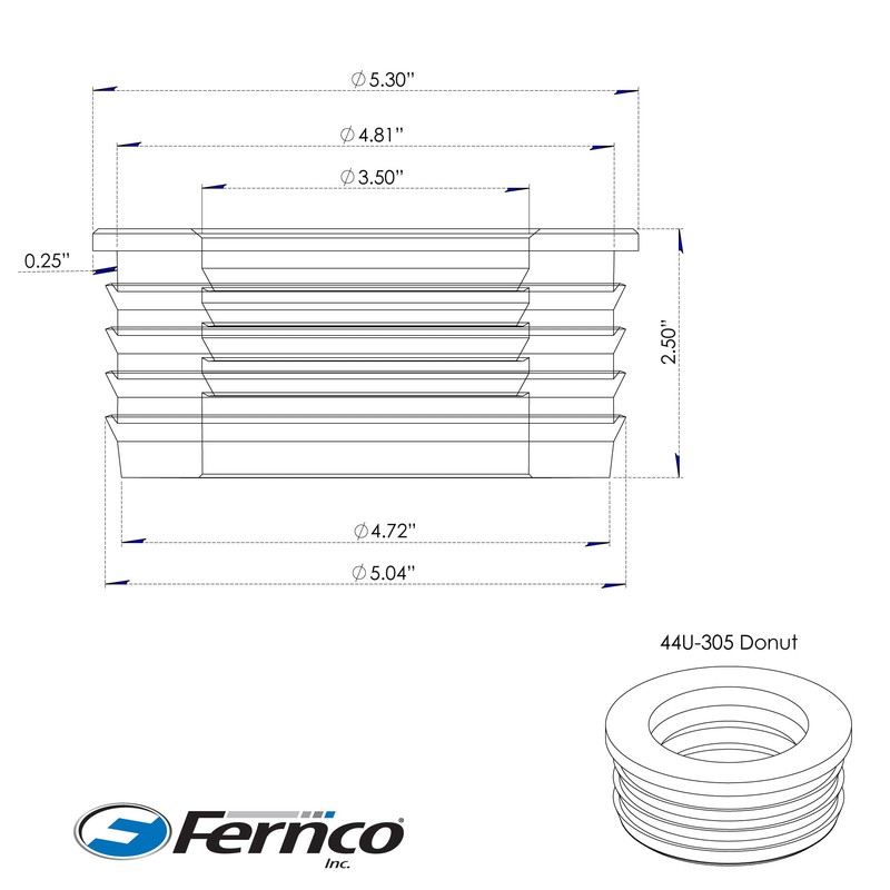 Fernco P44U-305 4-in. Service Weight Cast Iron Hub to 3-in.