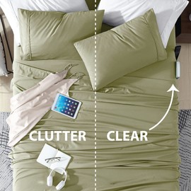 Swift Home Smart Sheets, Ultra Soft Brushed Microfiber 3-Piece Sheet Set, Fitted Bed Sheet with Side Storage Pockets – Sage, Twin XL