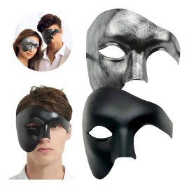 Pack de 2 Antifaces de Fiesta para Carnaval y Cosplay - Máscaras Negra y Plata para Adultos