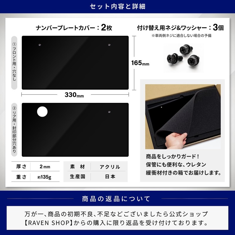 RAVENEOS Photography Number Plate Cover Ver03 (Glossy Black, Insertion Type