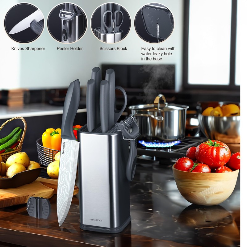 RAXCO 10-Piece Kitchen Knife Set | Stainless Steel Holder |