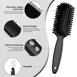 FETASMO Cepillo Para Cabello Rizado, Cepillo Para Definir Rizos, Cepillo Flexible, Realza Los Rizos, Reduce Los Tirones (Negro)