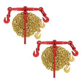 Ratchet Chain Binder 2PCS,3/8" to 5/16"Heavy Duty Load Binders with G80 Chains 5/16"x10FT 4900lbs Secure Load Limit,Tie Down Hauling Chain Binders for Flatbed Truck Trailer