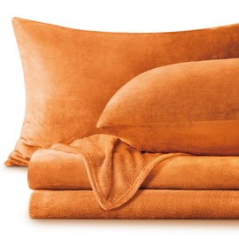BEDELITE Flannel Sheets Queen Size Burnt Orange - Super Soft Fleece Sheets Set Fluffy Extra Plush, 4 Piece(Include Fitted Sheet, Flat Sheet, 2 Pillowcases)