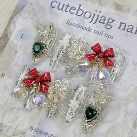 Christmas Jingle Bells Handmade Nail Tips - Ballerina / 크리스마스 징글벨 수제네일팁 - 발레리나