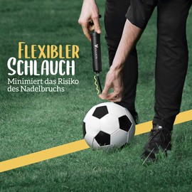 Villkin Ball Pump with Needle Compartment - Includes 4 x Metal Needles, 2 x Plastic Needles, 1 x Flexible Hose - Suitable for Quick Inflation of Football, Basketball, Handball, etc. (Black)