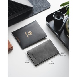 VULKIT Leather Business Card Holder 2 Sided Slim Business Name Card Organizer for Men or Women (Yangba Grey)