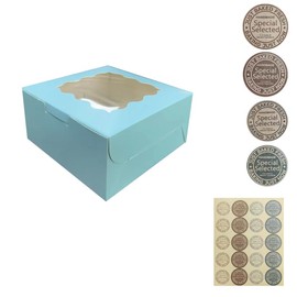 Generic 30Pcs (6x6x3 in) Mini Cake Boxes+2 stickers with Display Window for Gift Giving, Bakesale, Cupcakes, Dessert, Cookies, Pie, Macaroons, Donuts, Pastry, Kraft Paper Material… (30Pcs blue)