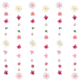 LACGO 6 PCS Flower Garland for Backdrop, 5.3 FT Hanging Flowers Decoration for Wedding Party Background Birthday Baby Shower Anniversary Arch Decor (Pink)