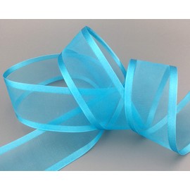 25 m x 38 mm Chiffon Ribbon with Satin Edge Turquoise (72) Chiffon Turquoise Blue Decorative Ribbon Gift Ribbon Semi-Transparent Shiny No Wire Organza