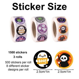 1500pcs Halloween Stickers for Kids, 24 Styles 1 Inch Round Cute Pumpkin Ghost Bat Spider Stickers Roll for Scrapbook Gifts Crafts Halloween Party Supplies