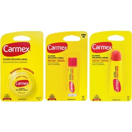 Carmex, Tripack Bálsamo Labial Cassic (Tarro, Barra, Tubo), para Labios secos y Agrietados, Protege y Suaviza, 2 pz