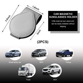 Sylvil 2 PCS Sunglasses Holder for Car Visor, Magnetic Leather Auto Eyeglass Hanger Clip, Visor Ticket Card Clip Eyeglasses Mount, Universal Interior Visor Car Accessories Gadgets (Gray)