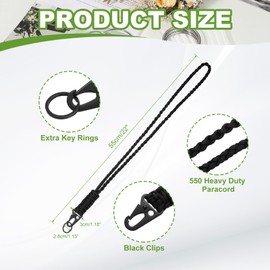 YELARXI Paracord Lanyard, 550 Keychain Lanyard Heavy Duty Necklace Keychains Braided Wrist Strap for Men Women Outdoor Activity Survival Keys Whistle Rope ID Badges (Black)