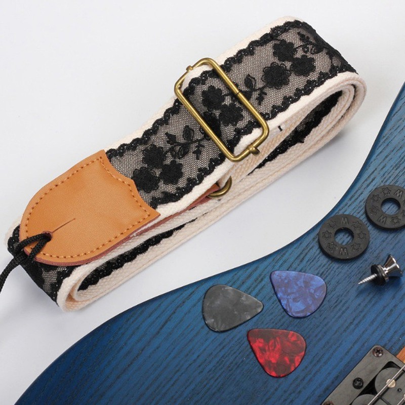 Guitar Strap Black Lace Design Adjustable Length Universal Strap for