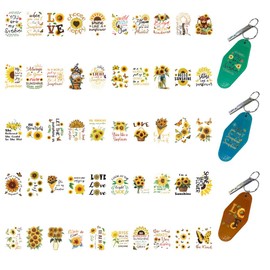 GOMAKERER 10 Sheets UV DTF Wrap Stickers for Motel Keychain, Sunflower Butterfly UV DTF Decals Plants UV DTF Transfer Stickers for Acrylic Hotel Keychain Card
