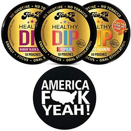 TeaZa Herbal Pouch Tropical, Bangin Black Cherry, Mango Habanero 3 Can Variety Pack with DC Crafts Nation Skin Can Cover - America