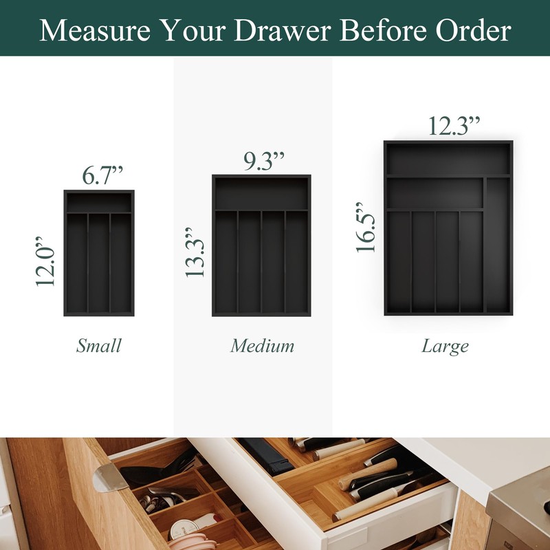 Small Silverware Organizer, Bamboo Kitchen Drawer Organizer, Utensil Holder, Cutlery