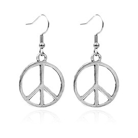 Silver Peace Earrings for Women, Simple Peace Sign Dangle Earrings for Women - Retro Hippie Jewelry - Silver