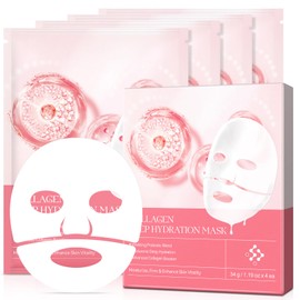 Collagen Face Mask, Collagen Mask Overnight, Real Deep Collagen Anti Wrinkle Mask for Hydrate，Sheet Mask,4 PCs