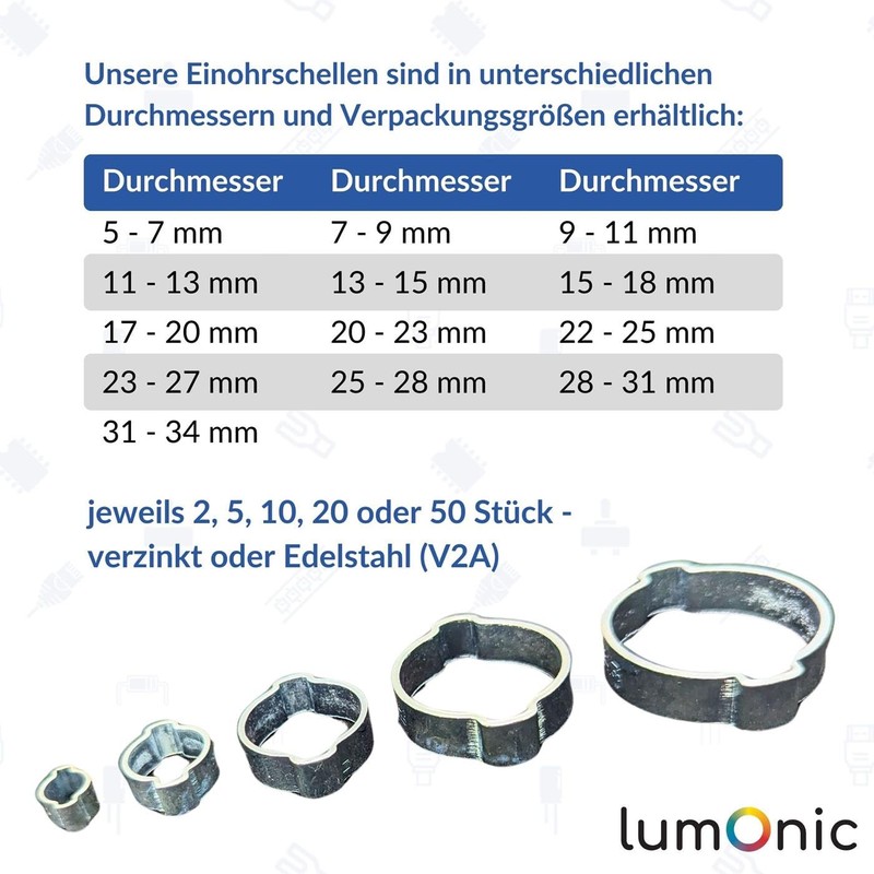 Lumonic I 20 x 2-Ear Clamps 5-7 mm I Galvanised