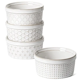LE TAUCI Ramekins 8 oz, Ramiken for Creme Brulee, Lava Cake, Pudding, Souffle, Pot Pie, Ceramic Baking Dishes, Oven Safe - 4.3 inch, Set of 4, Arctic White