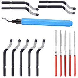 Deburring Tool Light Blue, Metal Deburring Tool 3D Print, with 10 Replacement Blades and 5 Diamond Files, Hand Deburrer, for 3D Printer, Plastic, Aluminium