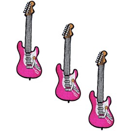 HHO Patch Set 3 Pieces. Pink Electric Guitar Iron on Patches Musical Instrument Music Guitar Cartoon Embroidered Applique Patch Accessories DIY for Clothes Backpacks T-Shirt Jeans Skirt Vests Hat Bag