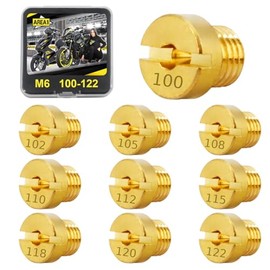 Area1 Universal Carburettor Nozzle Set M6, 6 mm Carburettor Main Nozzle Set, 100, 102, 105, 108, 110, 112, 115, 118, 120, 122, for Dellorto (Type M6 / 100-122/10 Pieces)