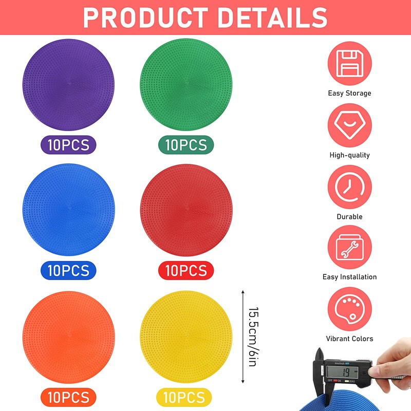 60 Pcs Poly Vinyl Spot Markers, 6 Inch Rubber Floor