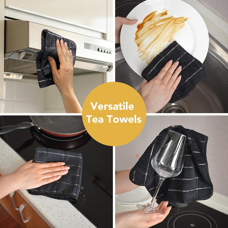 VIVOTE Microfibre Cloth Black Dish Cloths for Washing Up Cleaning