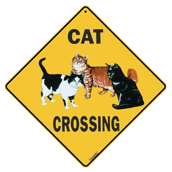 CROSSWALKS Cat Crossing 12" X 12" Aluminum Sign (X89)