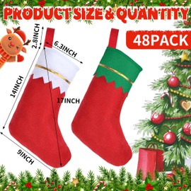 48Pcs 17" Felt Christmas Stocking Bulk, Red Christmas Socks Bulk with White and Green Cuff Golden Trim, Christmas Hanging Ornaments Xmas Decoration for Mantel Door Window Holiday Home Décor