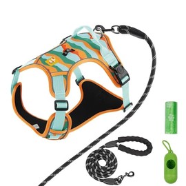 SAN KARA Arnés para Perro Ajustable Reflectante con Correa 1.5 m Set con Dispensador y Bolsas Pechera Transpirable Cómoda Seguridad para Paseo y Entrenamiento