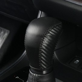 DEYTOP Gear Shift Knob Cover for Tacoma 2016-2023/ Highlander 2014-2019 Accessories Auto Leather Shifter Knob Trim (Carbon Fiber with Black Stitches)