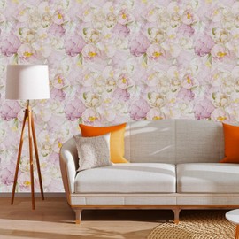 AROMMO Watercolor Floral Wallpaper Pink Peony Blossom Large Floral Peel and Stick Wallpaper Floral Wall Mural Self Adhesive Removable Wallpaper Floral Contact Paper for Bedroom Nursery 17.7''x118''