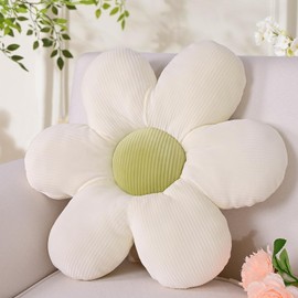 Yhoelata Flower Cushion, White, Seat Cushion, Floor Aesthetic Room Decoration, Bedroom, Goose Flower Decorative Cushion, Children's Room, Preppy Room Decor, Sofa Cushion, 38 cm