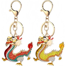 LUOZZY Dragon Keychain, 2 PCS Rhinestones Dragon Shape Key Chain Chinese Zodiac Dragon Sparkling Key Ring 2024 Gifts Auspicious Charm for Car Handbag Backpack