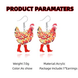 Cute Chicken Christmas Dangle Hook Earrings,Acrylic Animal Red Boots Colorful Neon Light Drop Earring,Women's Holiday Jewelry Accessories