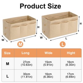 Bag Organiser Felt Handbag Organiser with Multiple Compartments Zip, 27 x 15 x 16 cm Bag Organiser for Women's Handbags, Women Girls (Beige M)