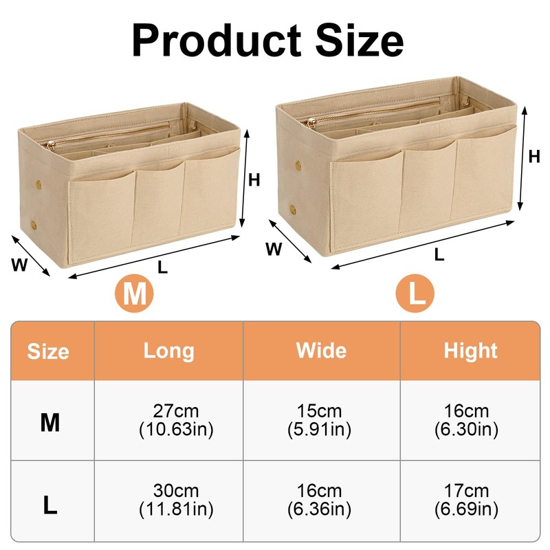 Bag Organiser Felt Handbag Organiser with Multiple Compartments Zip, 27