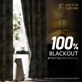 jinchan 100% Blackout Toile Curtains for Bedroom, 96 Inch Drapes Toile de Jouy French Printed Castle for Living Room, Light Blocking Thermal Insulated Window Treatment Rod Pocket, 2 Panels Green