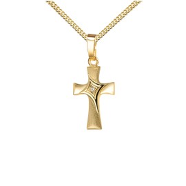 JEVELION Pendant Cross with Cubic Zirconia Gold Cross for Women, Men and Children, Cross Pendant + Jewellery Case with Necklace, Gold-plated with chain, Cubic Zirconia
