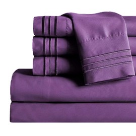 Mocassi Twin Sheet Set - Luxury Hotel 1800 Premier Bedding Sheets & Pillowcases - Ultra Soft Breathable & Cooling Bed Sheets - Deep Pocket - Wrinkle Resistant - 4 Piece Set - Twin, Purple