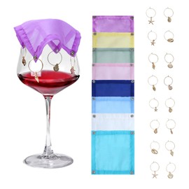 RHTDXC weighted outdoor wine glass covers,Set of 8 wine glass covers for bugs,Suitable For Picnics and Outdoor Dinners,32 Charms Rings,housewarming Gift (golden)