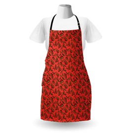 Lunarable Floral Apron, Art Pattern of Hand-drawn Floral Elements in Abstract Style, Unisex Kitchen Bib Apron with Adjustable Neck for Cooking Baking Gardening, Dark Coral Green and Pale Orange