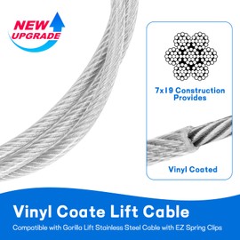 Creative.C 2Pcs Lift Cable Replacement for Gorilla Lift Stainless Vinyl Coated Steel Cable with EZ Spring Clips Trailer Gate Assist