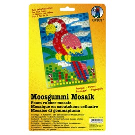 Ursus 8770016 Foam Rubber Mosaic Picture, Parrot, Approx. 23 x 16 cm, Set with Pre-Printed Motif, Stand, 384 Foam Rubber Stickers in 6 Colours and 15 Gemstones