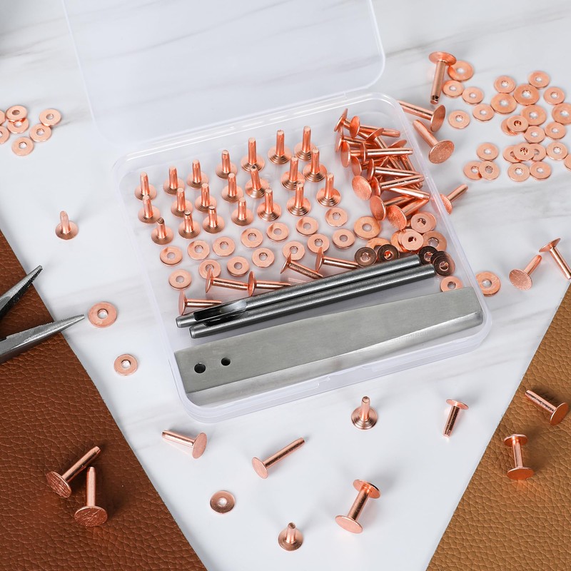 Funria 104PCS Copper Rivets for Leather 5 Size of Copper