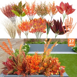 GTIDEA 27 Bundles Fall Artificial Flowers for Outdoors Decoration UV Resistant Fake Fall Plants Plastic Flowers for Planters Window Box Garden Hanging Porch Indoor Home Autumn Thanksgiving Decor